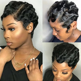 Brazil Short Pixie Cut Wigs Real Cute Finger Wave Hairstyles For Women Black Full Wig Making Machine